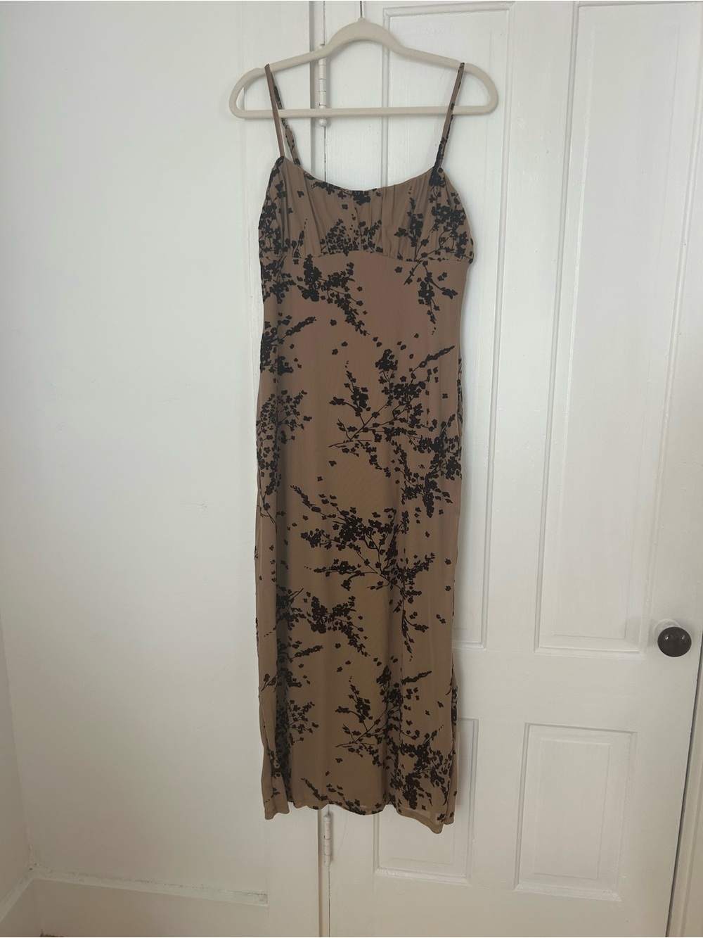 Showpo Taupe Maxi Slip Dress with Black Floral Print